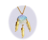 Wholesale 18 INCH METAL DREAM CATCHER GOLD RAINBOW NECKLACE WITH FEATHERS (SOLD BY THE PIECE)